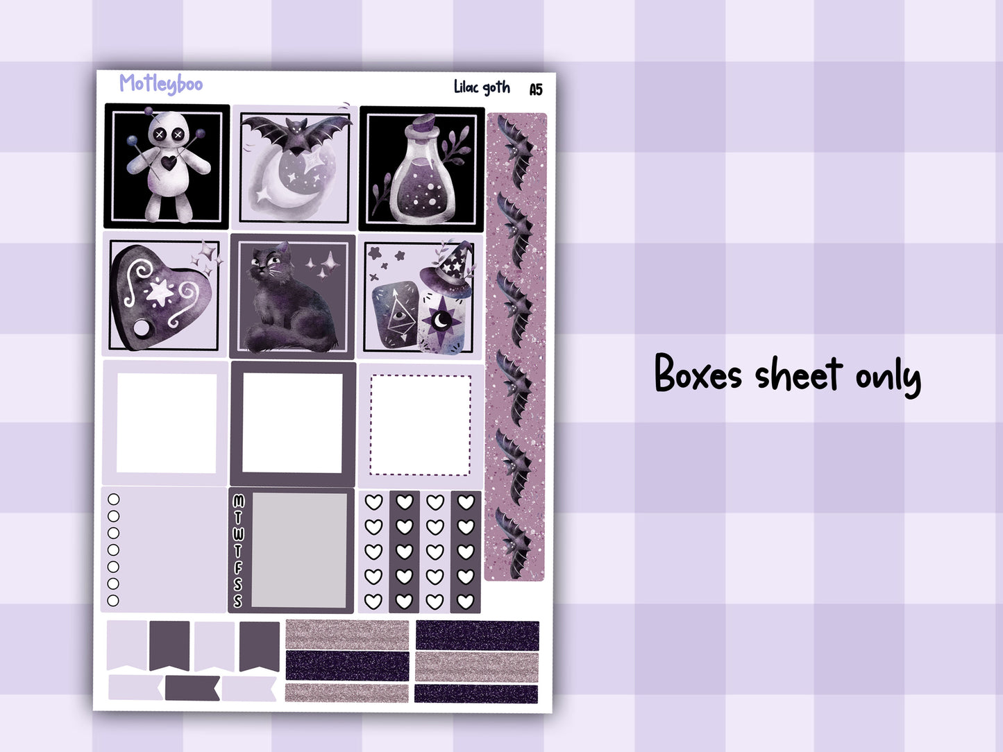 Lilac Goth Weekly Sticker Kit, A5 Hobonichi Cousin Planner Stickers