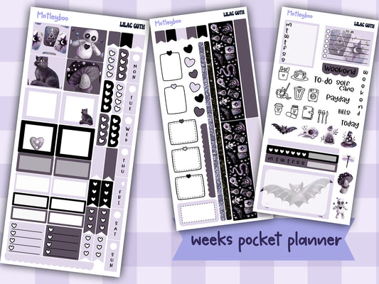 Hobonichi weeks, weekly sticker kit, witch stickers, celestial stickers, mystical stickers, witchcraft stickers, lilac goth