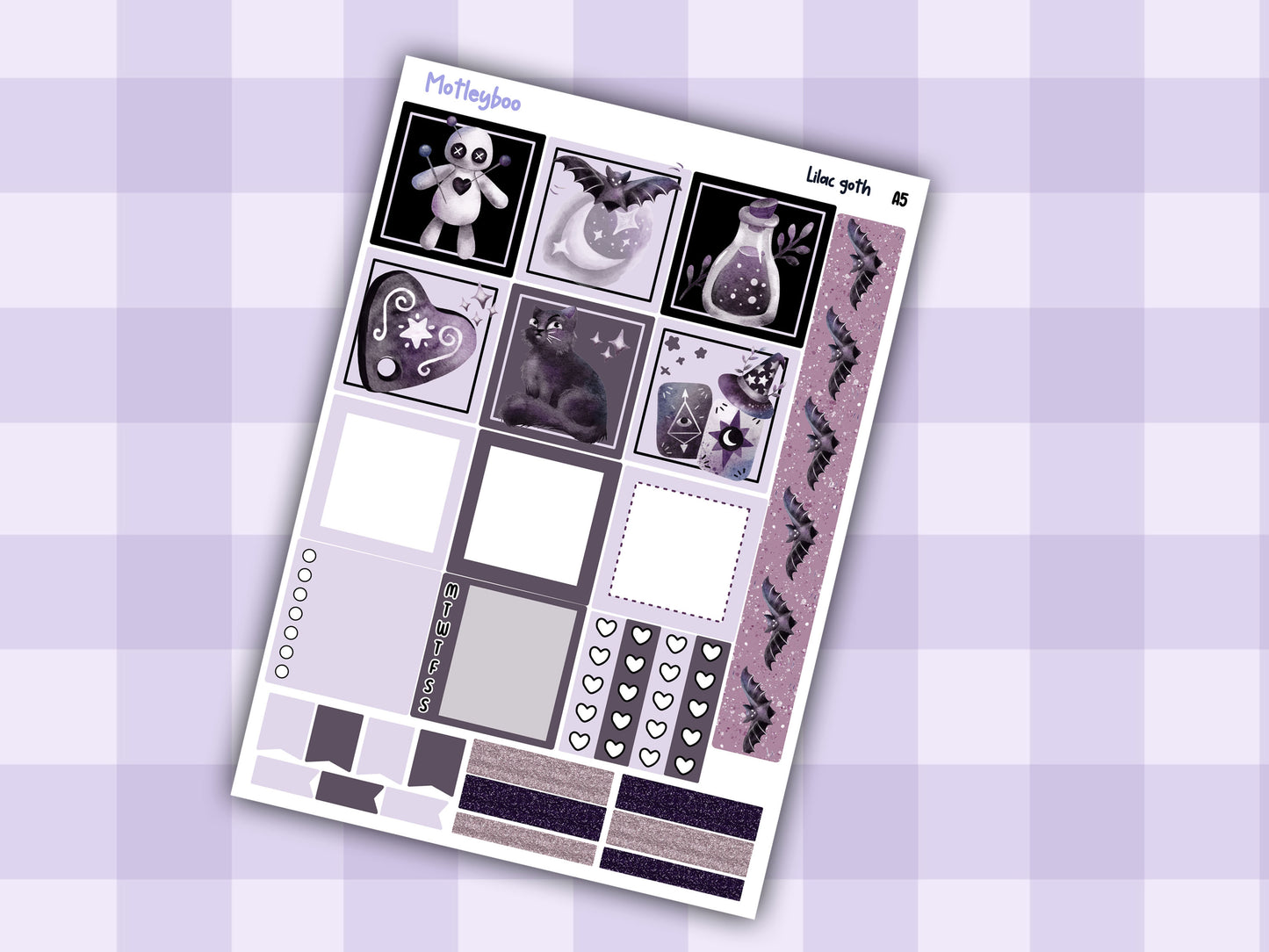 Lilac Goth Weekly Sticker Kit, A5 Hobonichi Cousin Planner Stickers
