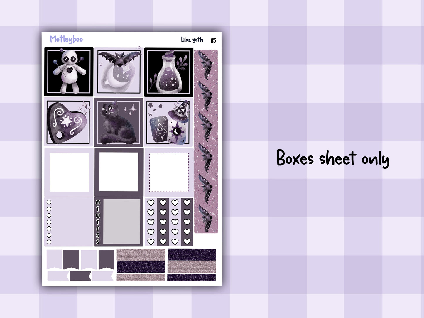 Lilac Goth Weekly Sticker Kit, A5 Hobonichi Cousin Planner Stickers