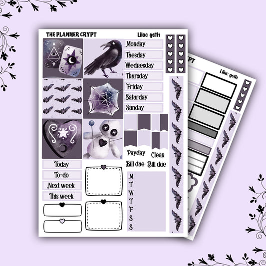 Hobonichi cousin planner sticker kit, lilac goth, gothic planner kit