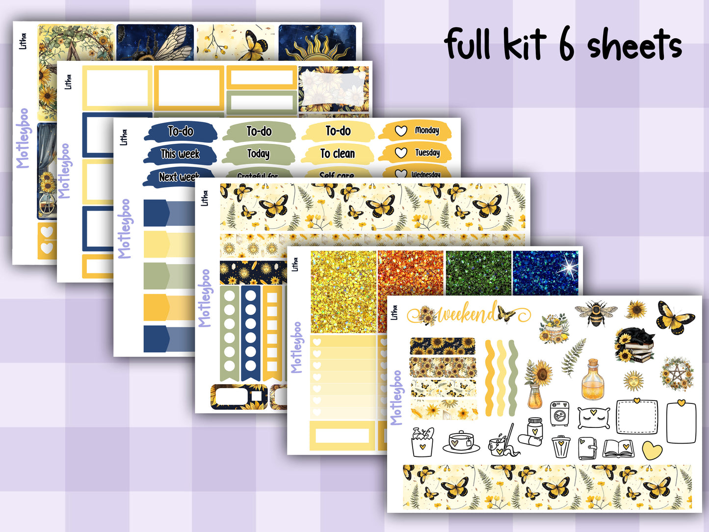 Weekly Planner Sticker Kit, Summer Solstice Celestial Vertical Planning Stickers, Litha
