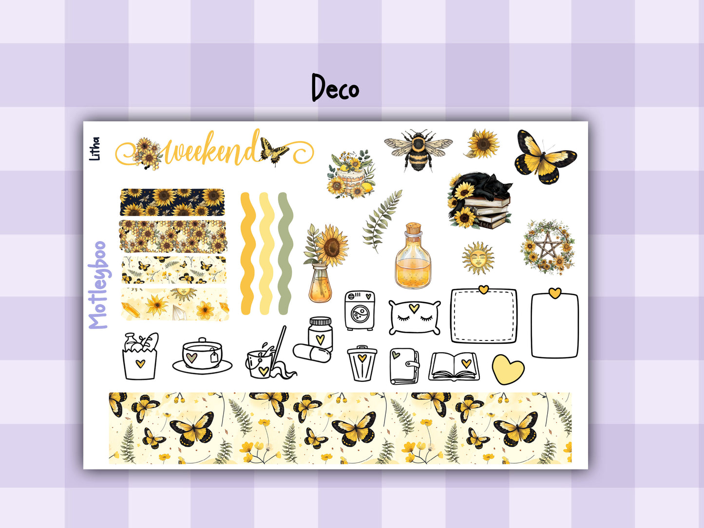Weekly Planner Sticker Kit, Summer Solstice Celestial Vertical Planning Stickers, Litha