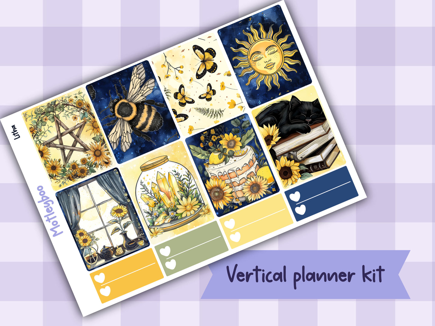 Weekly Planner Sticker Kit, Summer Solstice Celestial Vertical Planning Stickers, Litha