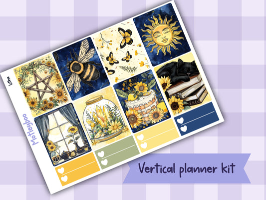 Weekly Planner Sticker Kit, Summer Solstice Celestial Vertical Planning Stickers, Litha