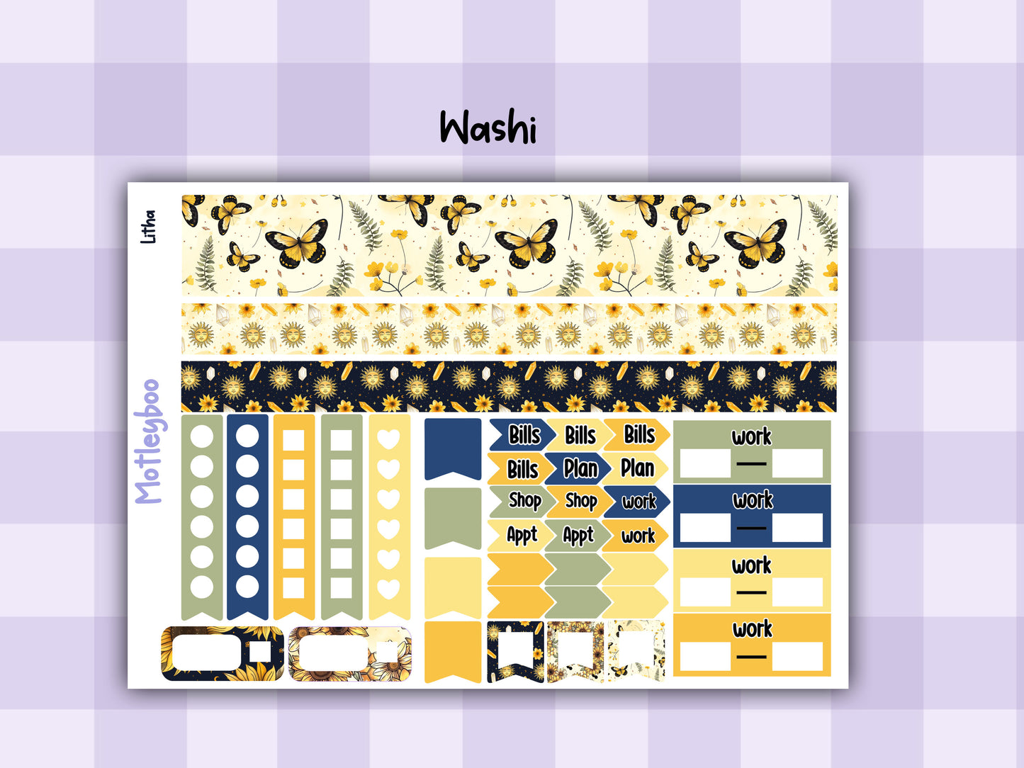 Weekly Planner Sticker Kit, Summer Solstice Celestial Vertical Planning Stickers, Litha