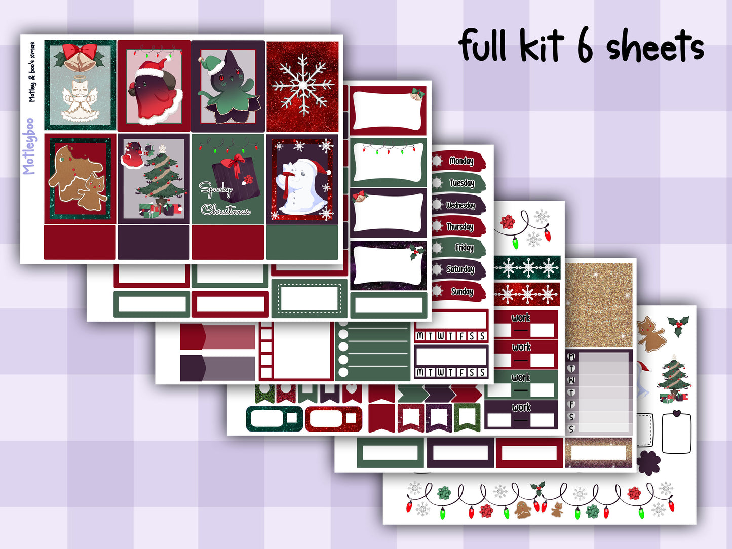 Motleyboo xmas weekly planner sticker kit for vertical planners, gifts for Christmas planning, original artwork, spooky stickers