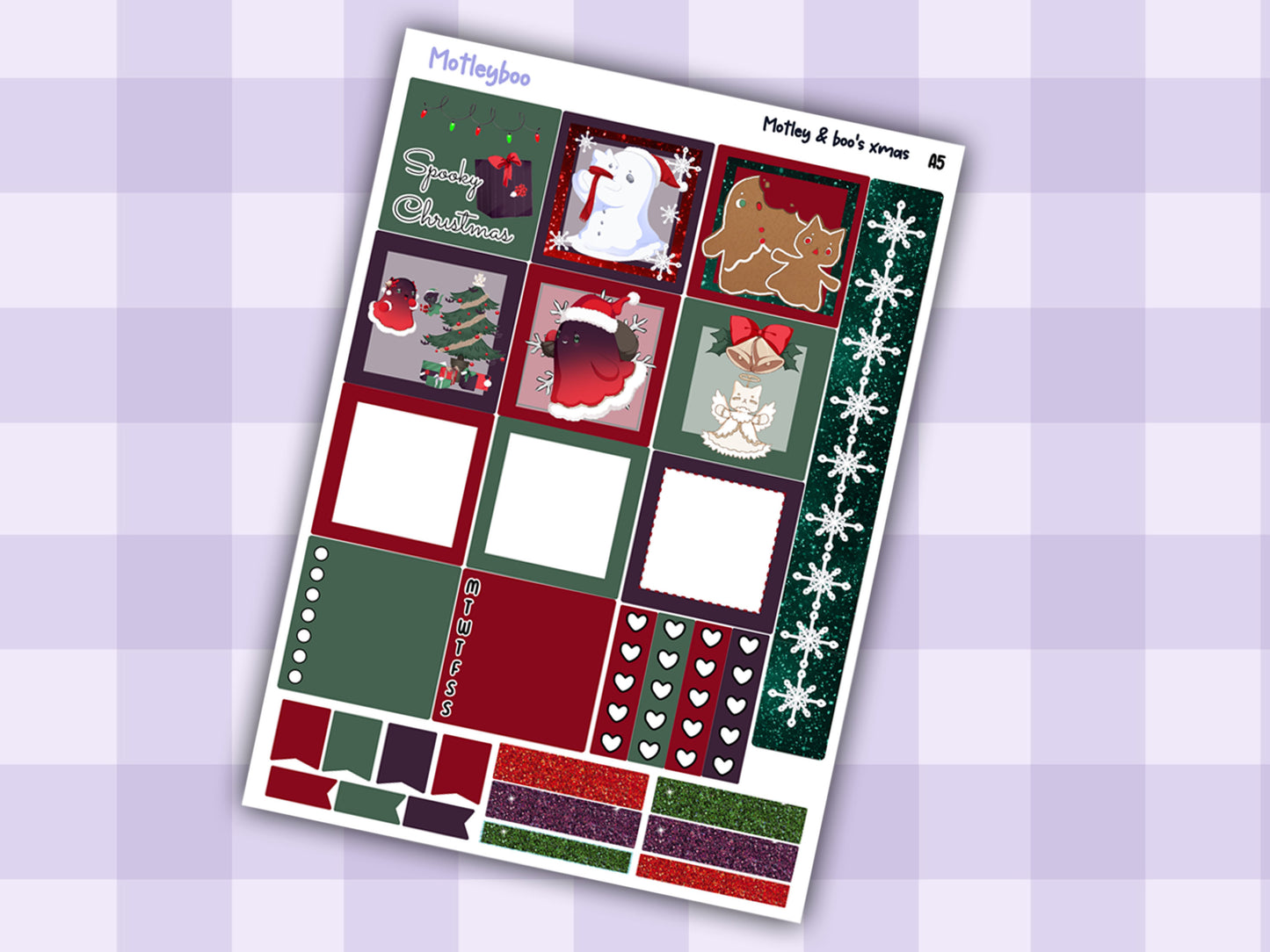 Motleyboo xmas A5 planner sticker kit, Christmas stickers, spooky planning, hobonichi planning