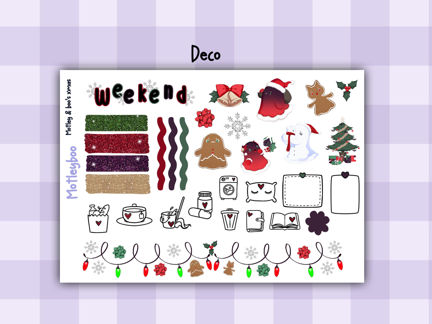 Motleyboo xmas weekly planner sticker kit for vertical planners, gifts for Christmas planning, original artwork, spooky stickers