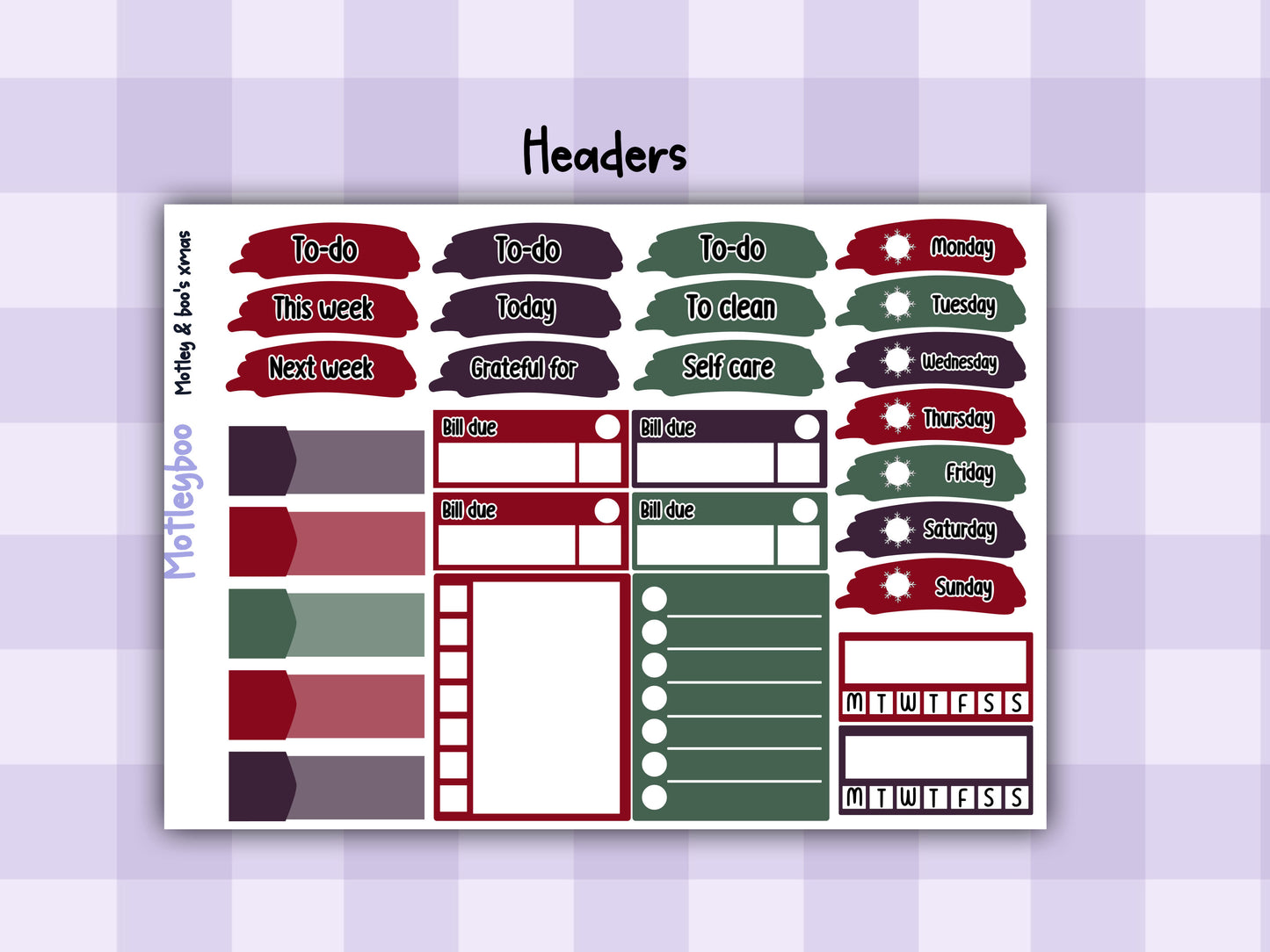 Motleyboo xmas weekly planner sticker kit for vertical planners, gifts for Christmas planning, original artwork, spooky stickers