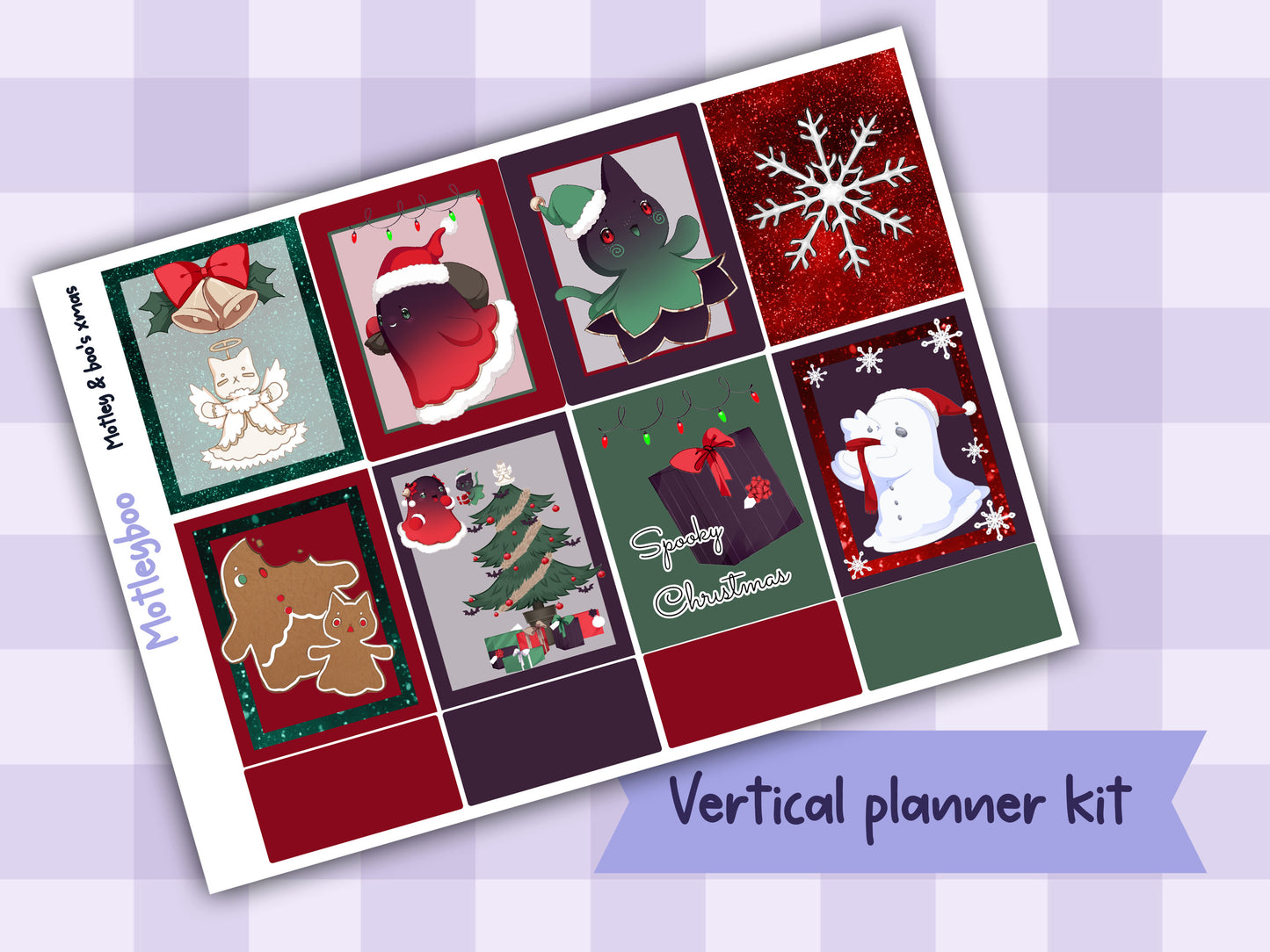 Motleyboo xmas weekly planner sticker kit for vertical planners, gifts for Christmas planning, original artwork, spooky stickers