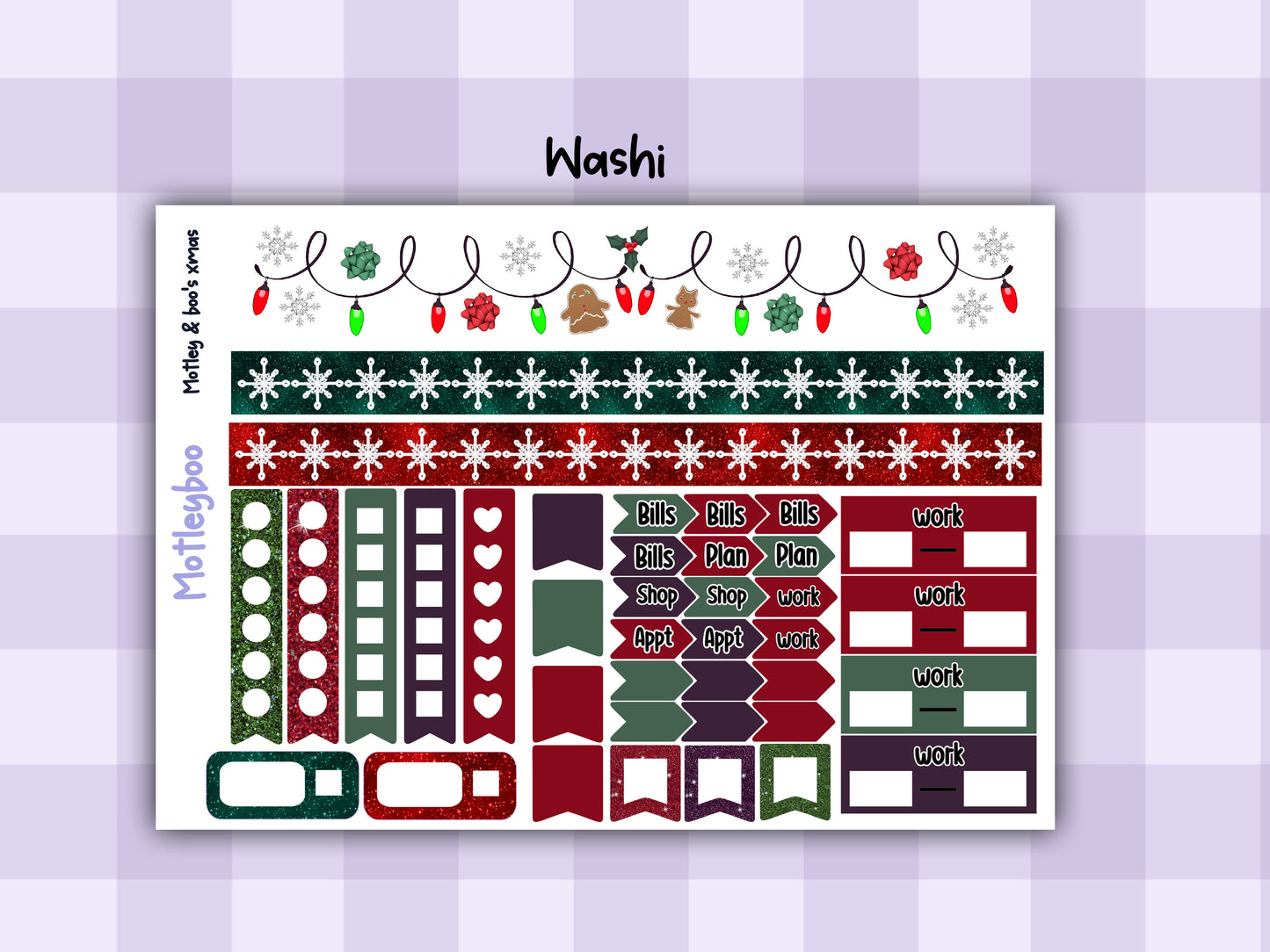 Motleyboo xmas weekly planner sticker kit for vertical planners, gifts for Christmas planning, original artwork, spooky stickers