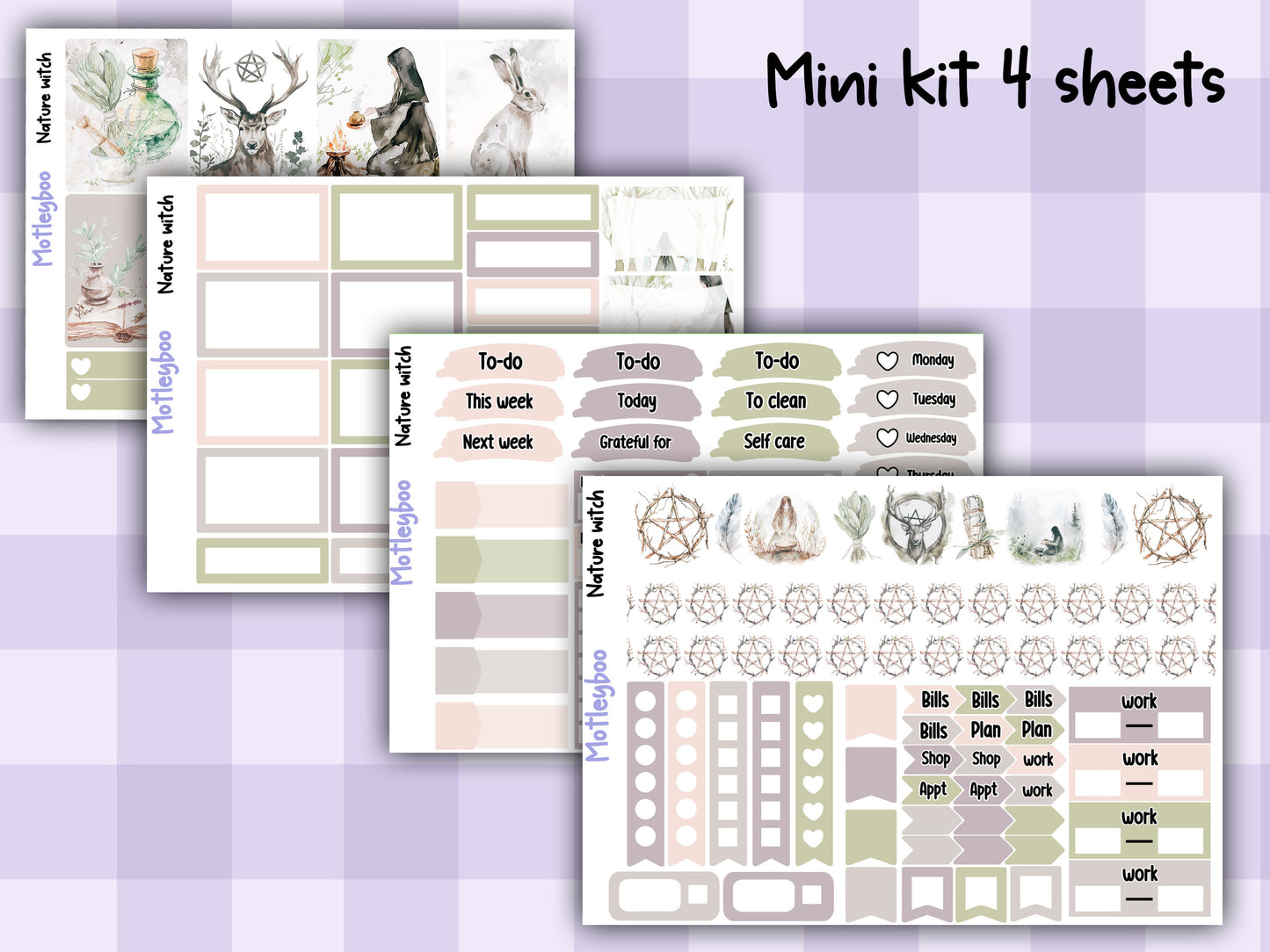 Weekly Planner Sticker Kit, Witchy mystical Vertical Planning Stickers, Nature witch