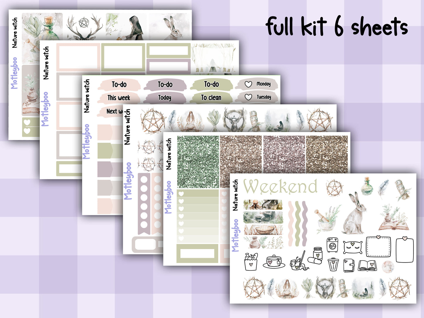 Weekly Planner Sticker Kit, Witchy mystical Vertical Planning Stickers, Nature witch