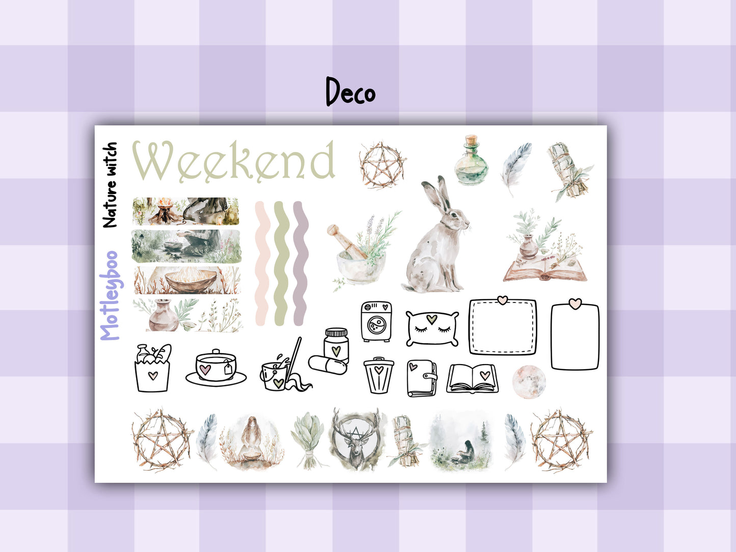 Weekly Planner Sticker Kit, Witchy mystical Vertical Planning Stickers, Nature witch