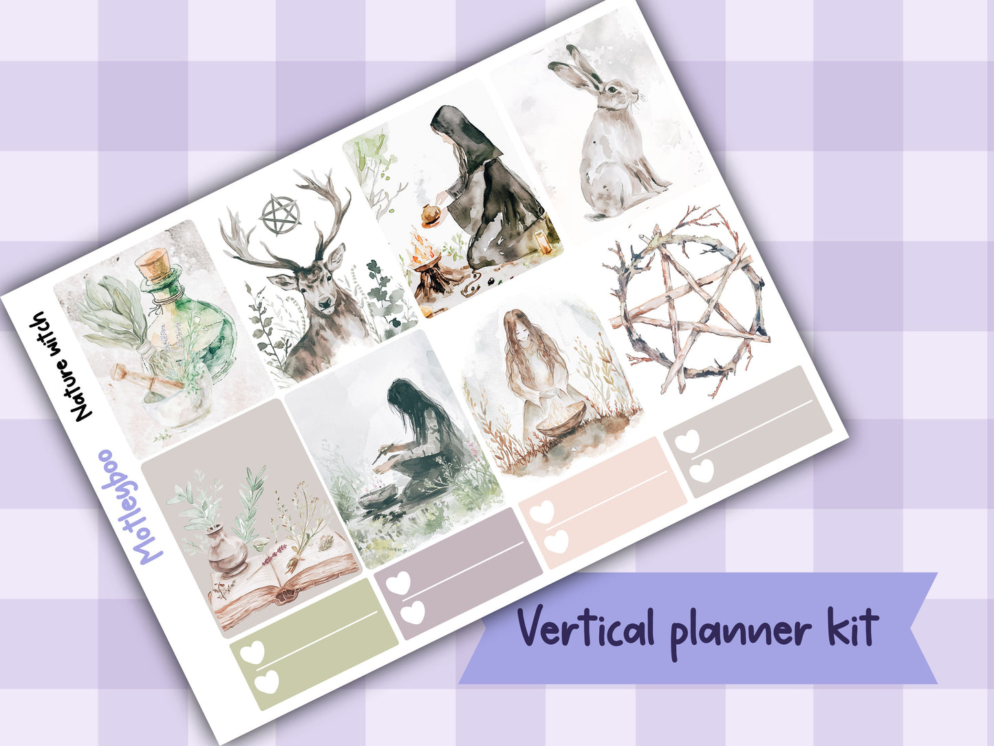 Weekly Planner Sticker Kit, Witchy mystical Vertical Planning Stickers, Nature witch