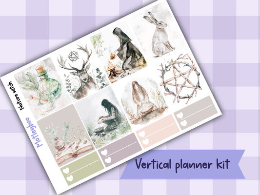 Weekly Planner Sticker Kit, Witchy mystical Vertical Planning Stickers, Nature witch