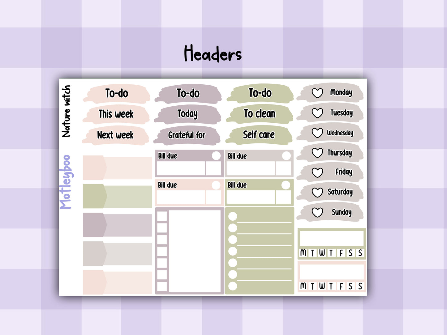 Weekly Planner Sticker Kit, Witchy mystical Vertical Planning Stickers, Nature witch