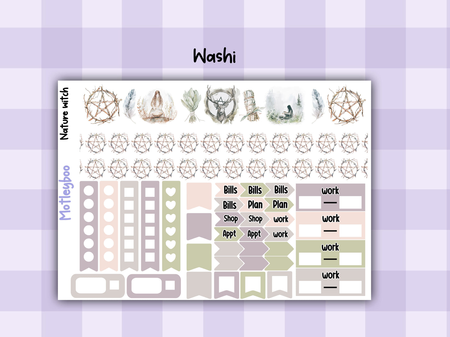 Weekly Planner Sticker Kit, Witchy mystical Vertical Planning Stickers, Nature witch