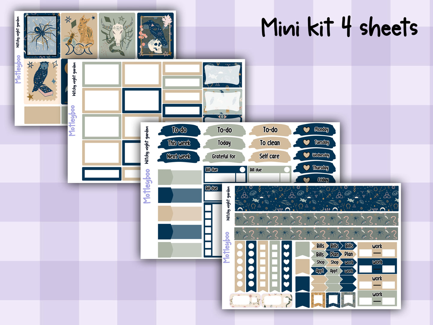 Witchy Weekly Planner Sticker Kit, Gothic Mystical Stickers for functional vertical planning, witchy night garden
