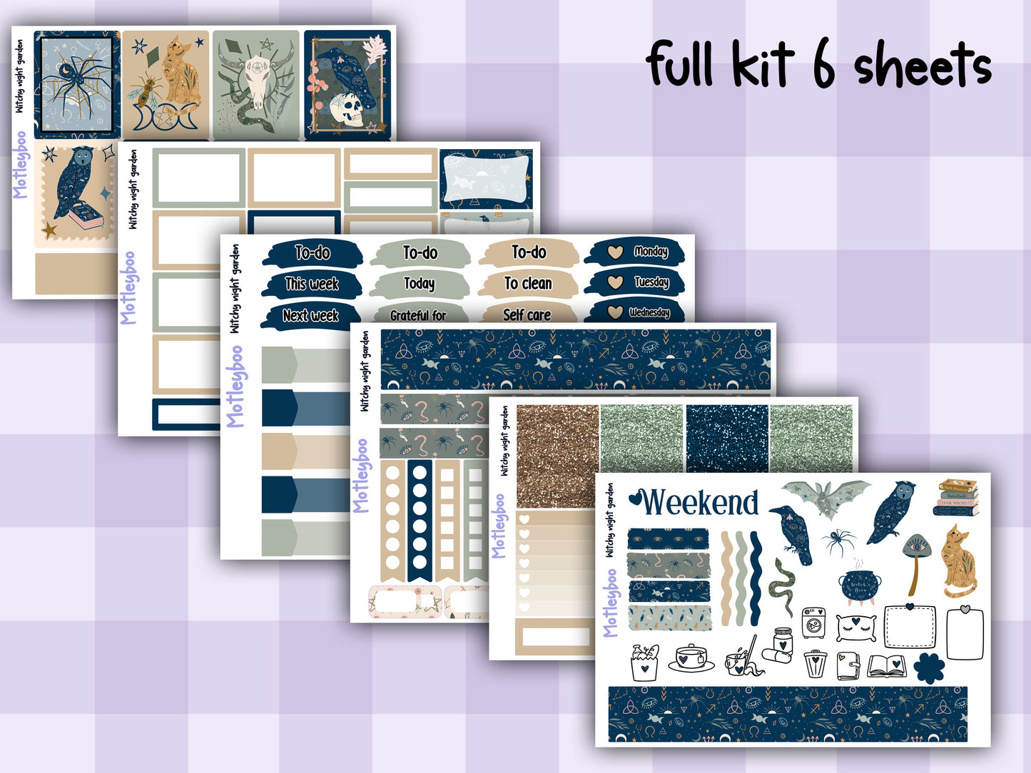 Witchy Weekly Planner Sticker Kit, Gothic Mystical Stickers for functional vertical planning, witchy night garden