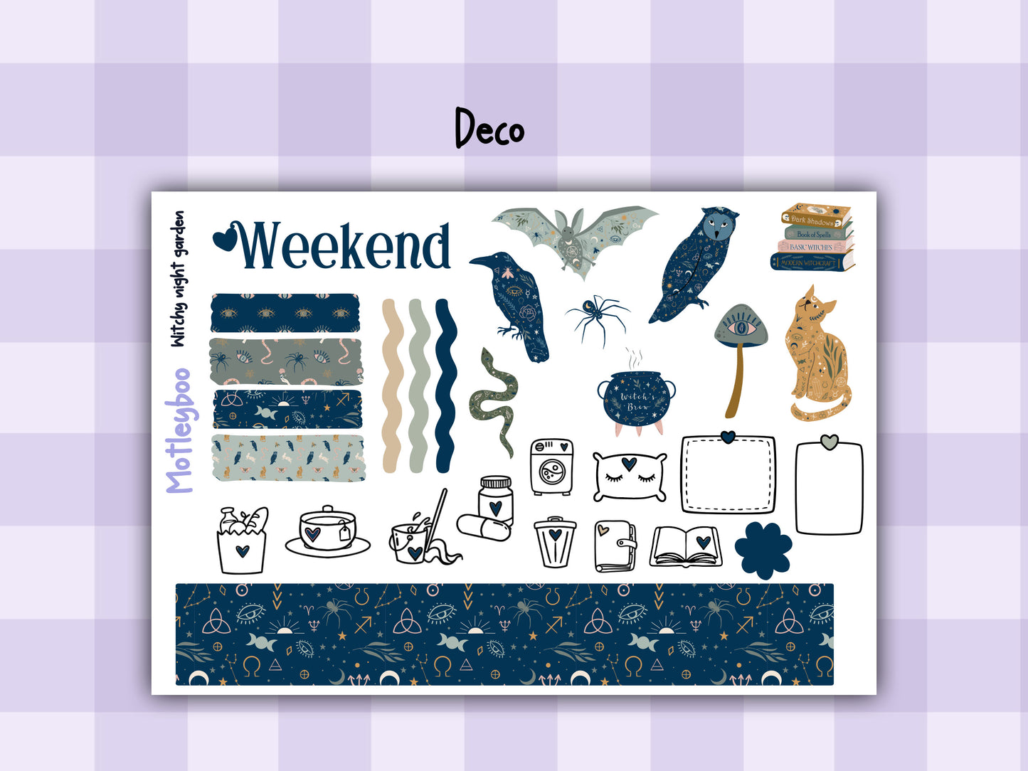Witchy Weekly Planner Sticker Kit, Gothic Mystical Stickers for functional vertical planning, witchy night garden