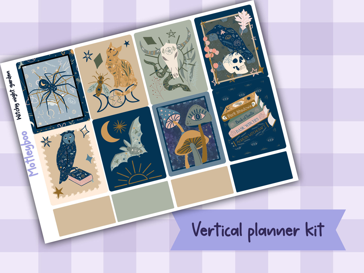 Witchy Weekly Planner Sticker Kit, Gothic Mystical Stickers for functional vertical planning, witchy night garden