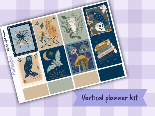 Witchy Weekly Planner Sticker Kit, Gothic Mystical Stickers for functional vertical planning, witchy night garden