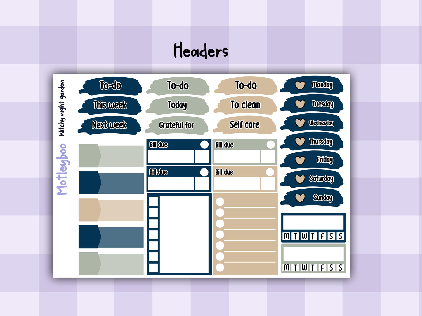 Witchy Weekly Planner Sticker Kit, Gothic Mystical Stickers for functional vertical planning, witchy night garden