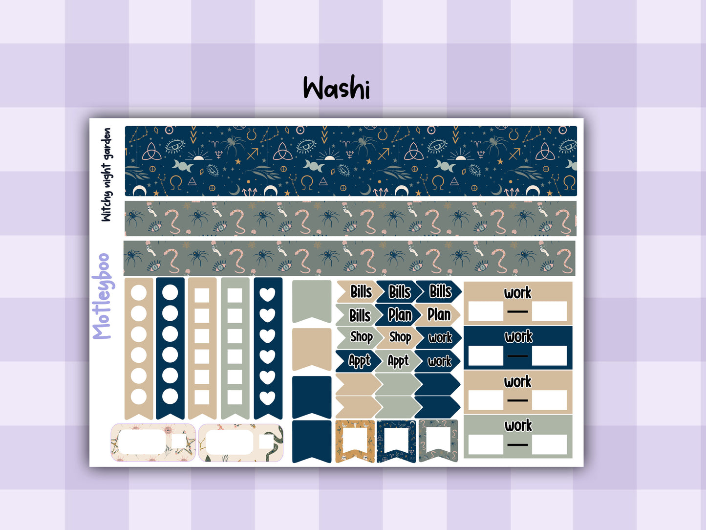 Witchy Weekly Planner Sticker Kit, Gothic Mystical Stickers for functional vertical planning, witchy night garden