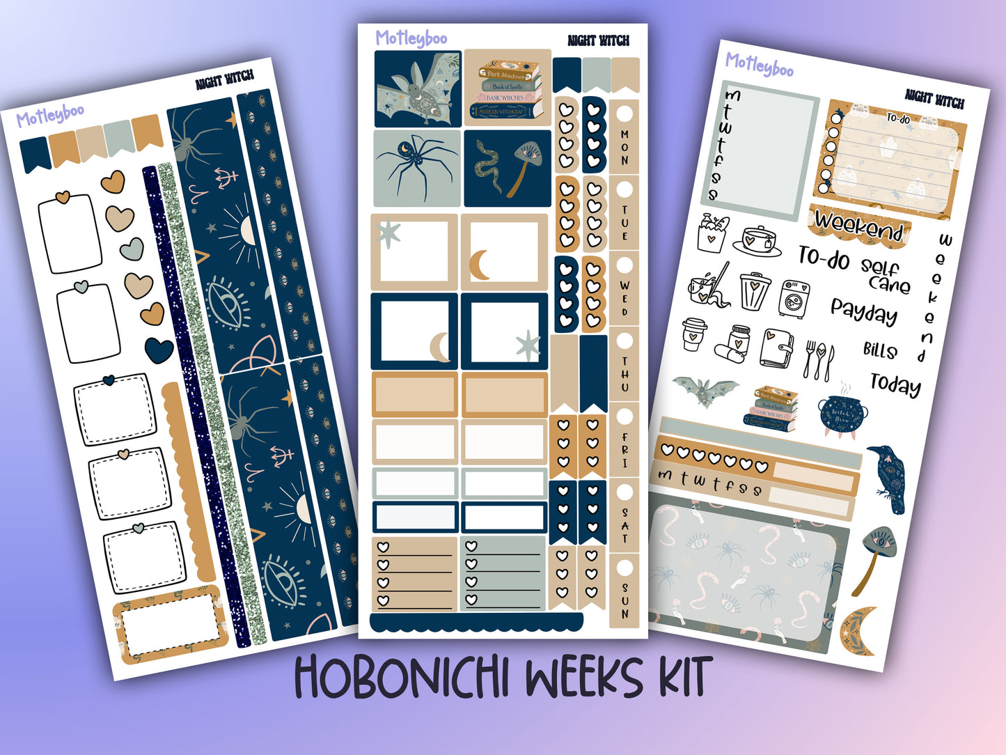 Hobonichi weeks, sticker kit, hobonichi planner, goth stickers, witch planner, pagan stickers, planner stickers, witch sticker, night witch