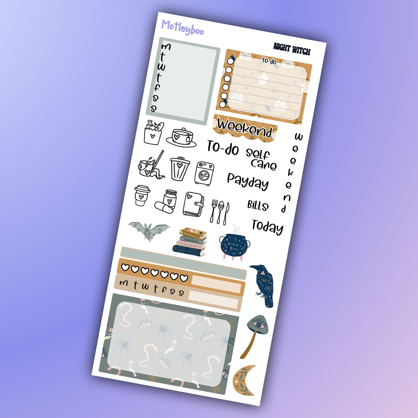 Hobonichi weeks, sticker kit, hobonichi planner, goth stickers, witch planner, pagan stickers, planner stickers, witch sticker, night witch