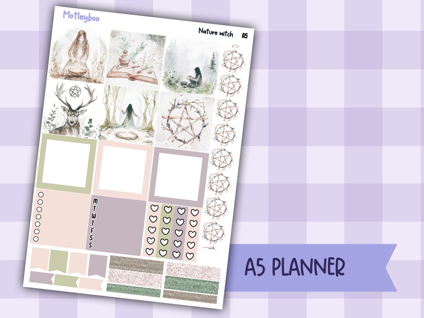 Hobonichi cousin, weekly planner sticker kit, NATURE WITCH