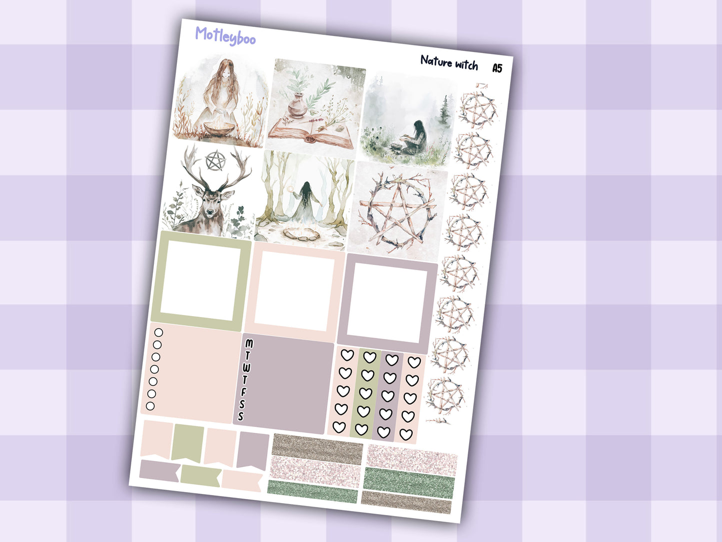 Hobonichi cousin, weekly planner sticker kit, NATURE WITCH