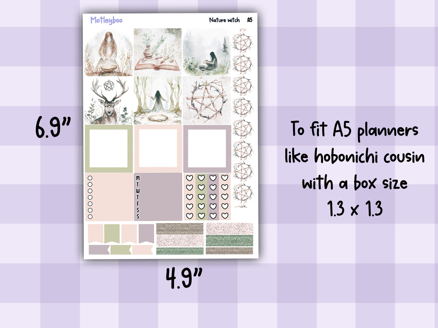 Hobonichi cousin, weekly planner sticker kit, NATURE WITCH