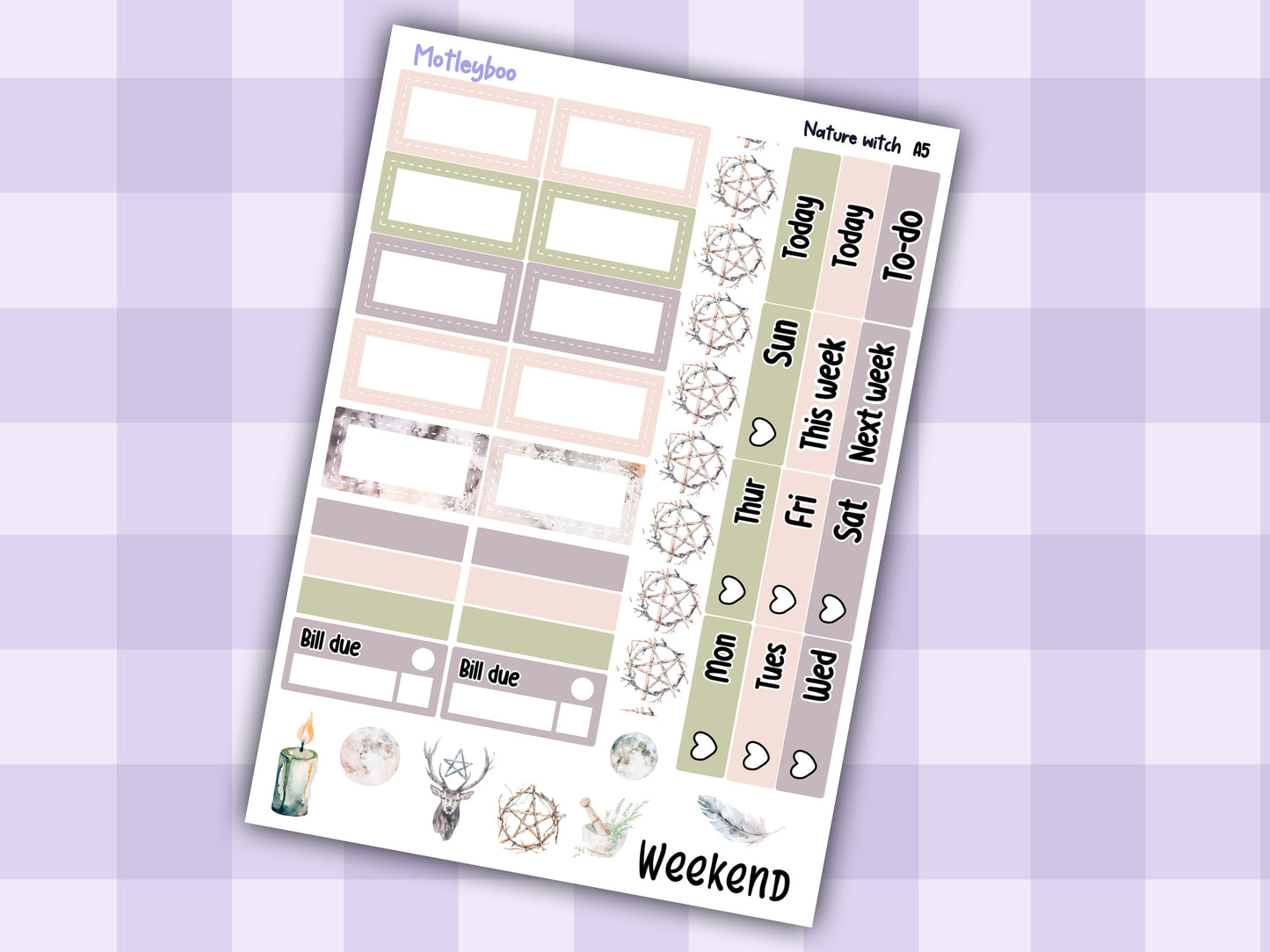 Hobonichi cousin, weekly planner sticker kit, NATURE WITCH