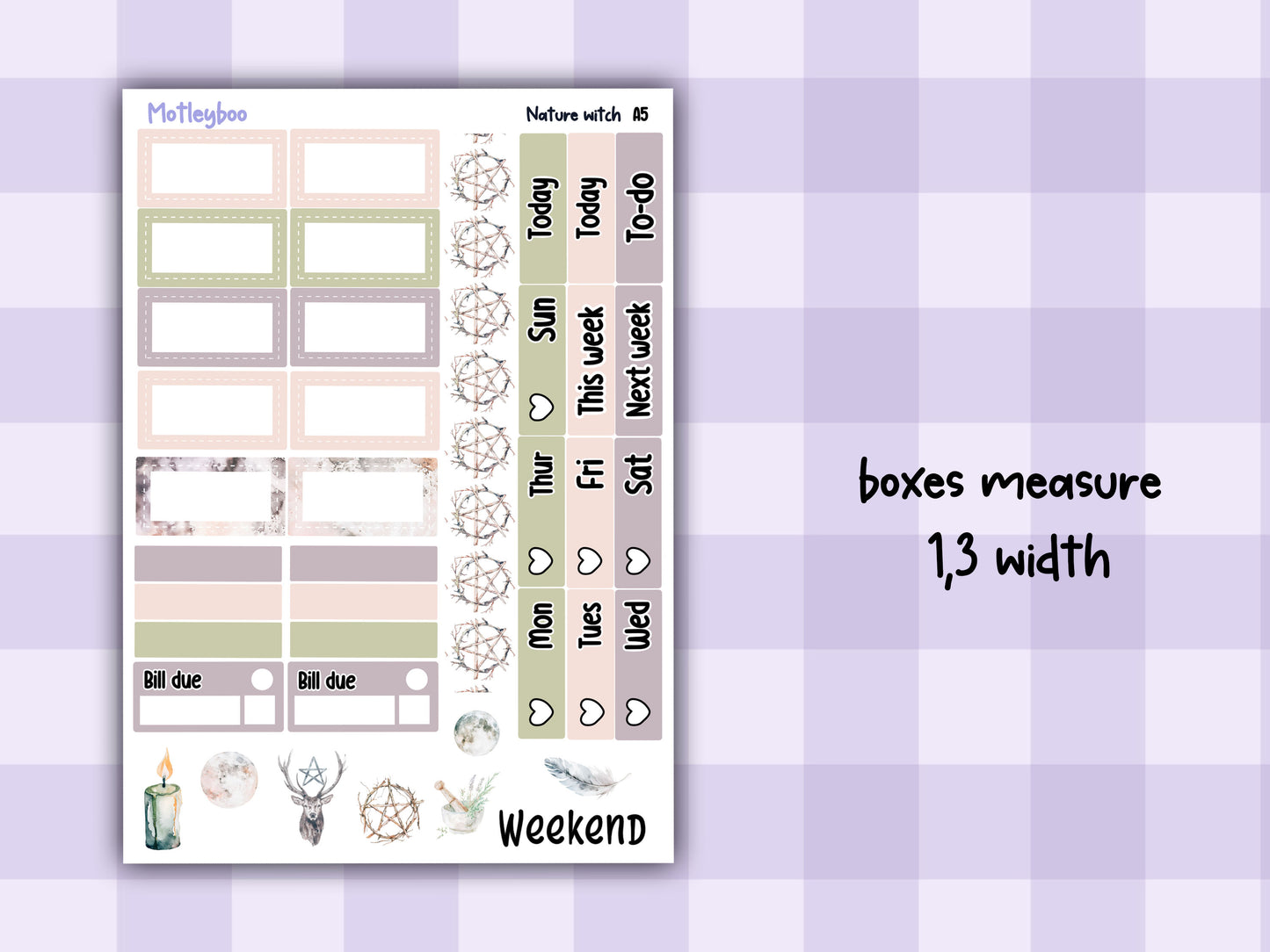 Hobonichi cousin, weekly planner sticker kit, NATURE WITCH