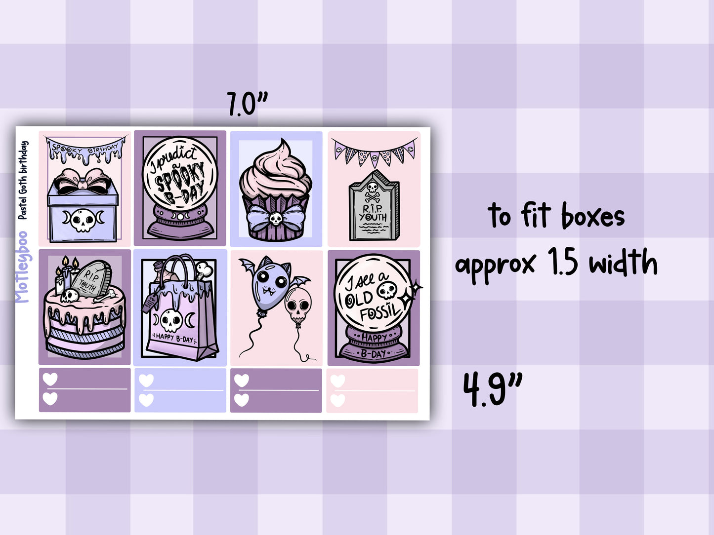 Weekly Planner Sticker Kit, Spooky Birthday Vertical Planning Stickers, Pastel Goth birthday