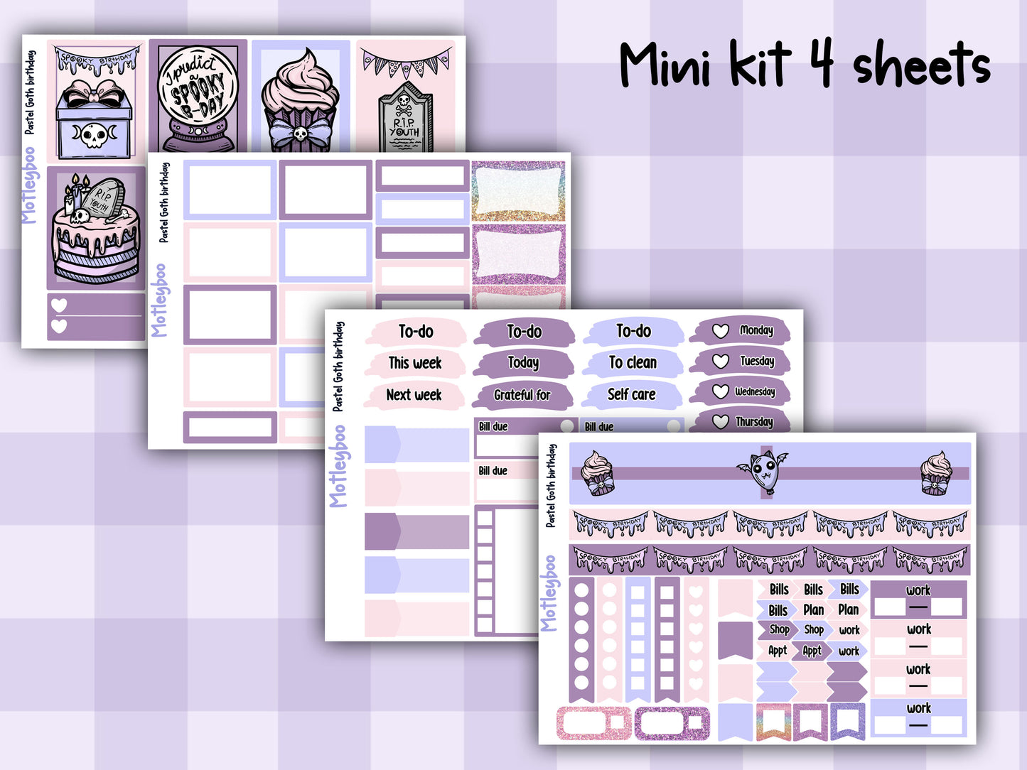 Weekly Planner Sticker Kit, Spooky Birthday Vertical Planning Stickers, Pastel Goth birthday