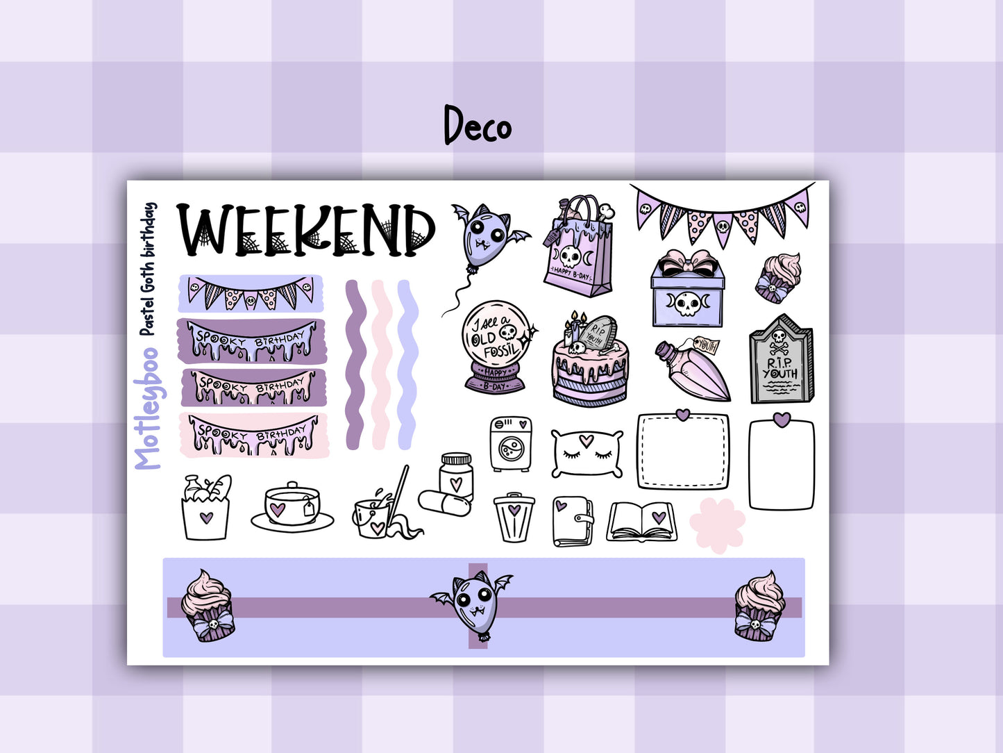Weekly Planner Sticker Kit, Spooky Birthday Vertical Planning Stickers, Pastel Goth birthday