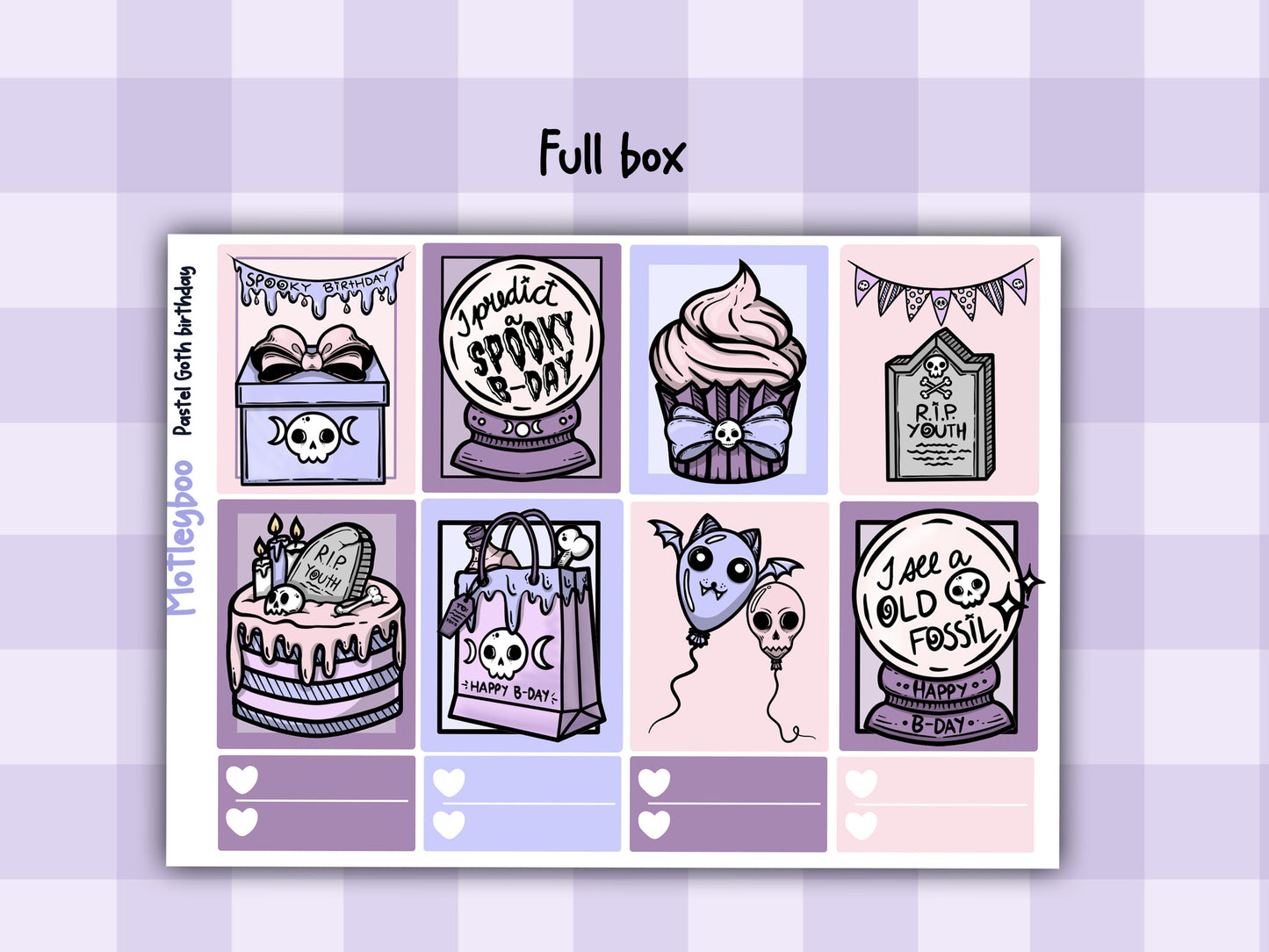 Weekly Planner Sticker Kit, Spooky Birthday Vertical Planning Stickers, Pastel Goth birthday
