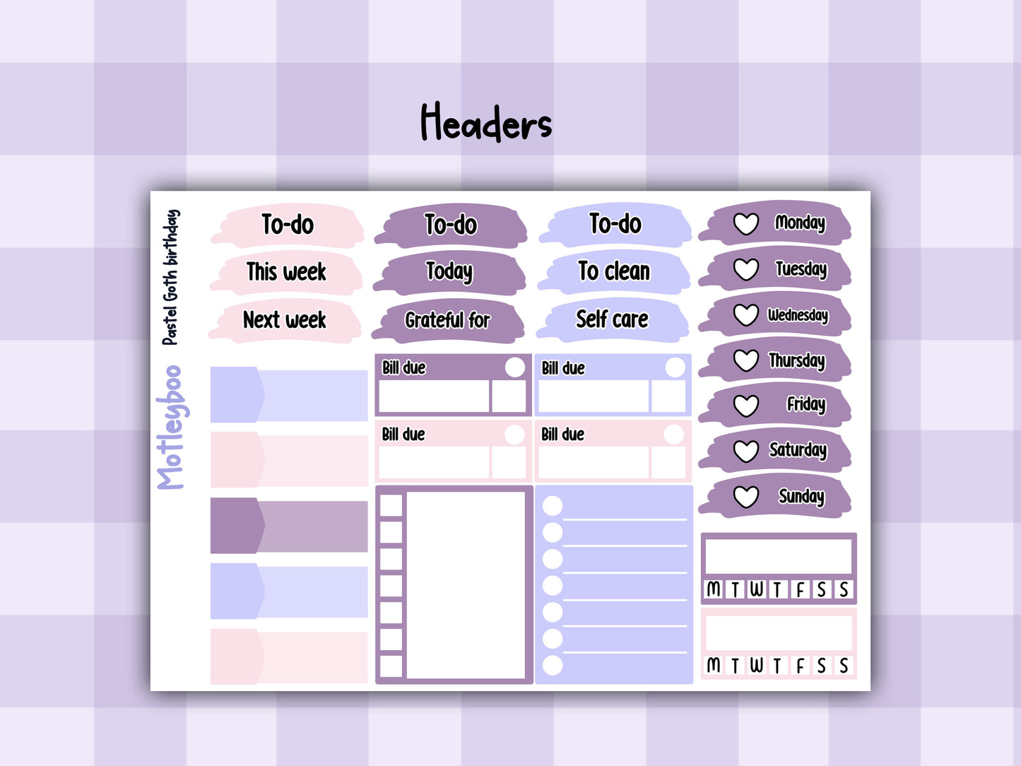Weekly Planner Sticker Kit, Spooky Birthday Vertical Planning Stickers, Pastel Goth birthday