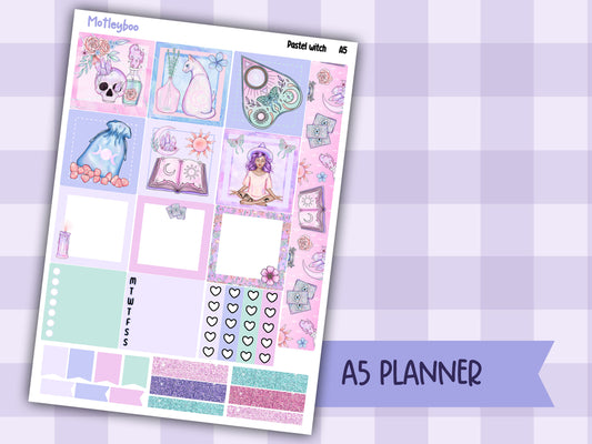Hobonichi cousin, weekly planner sticker kit, pastel goth, pastel witch