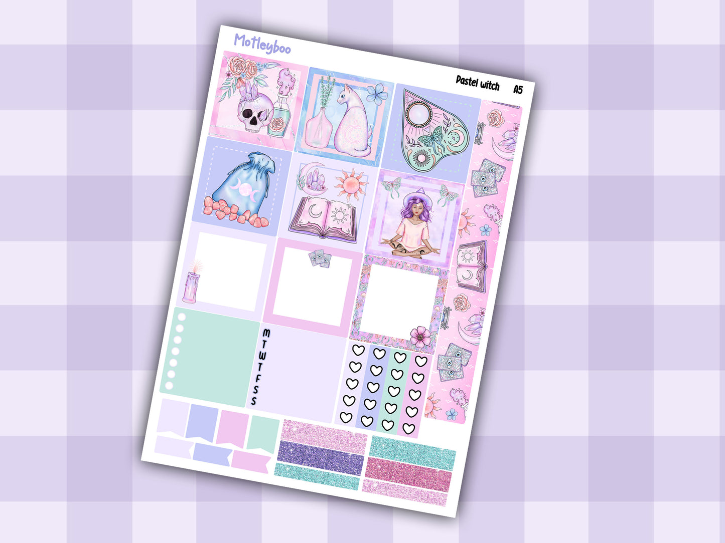 Hobonichi cousin, weekly planner sticker kit, pastel goth, pastel witch