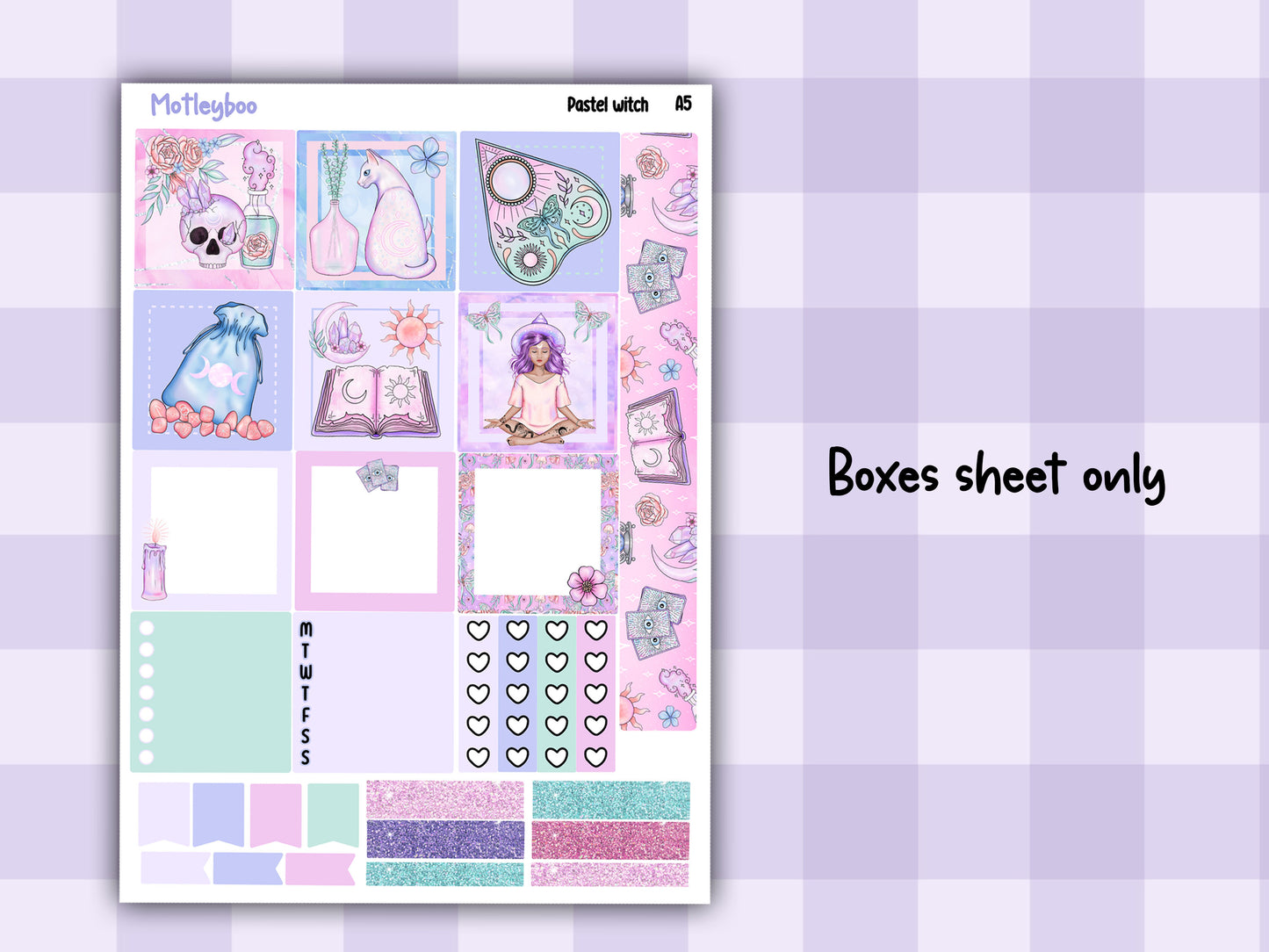 Hobonichi cousin, weekly planner sticker kit, pastel goth, pastel witch
