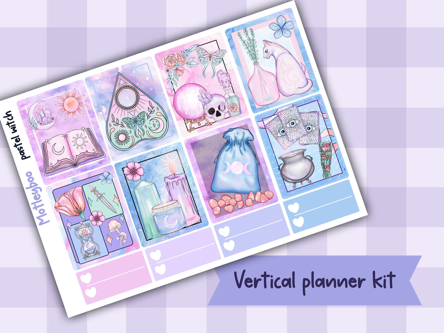 Goth Weekly Planner Sticker Kit, Spooky witchy Halloween Vertical Planning Stickers, Pastel witch