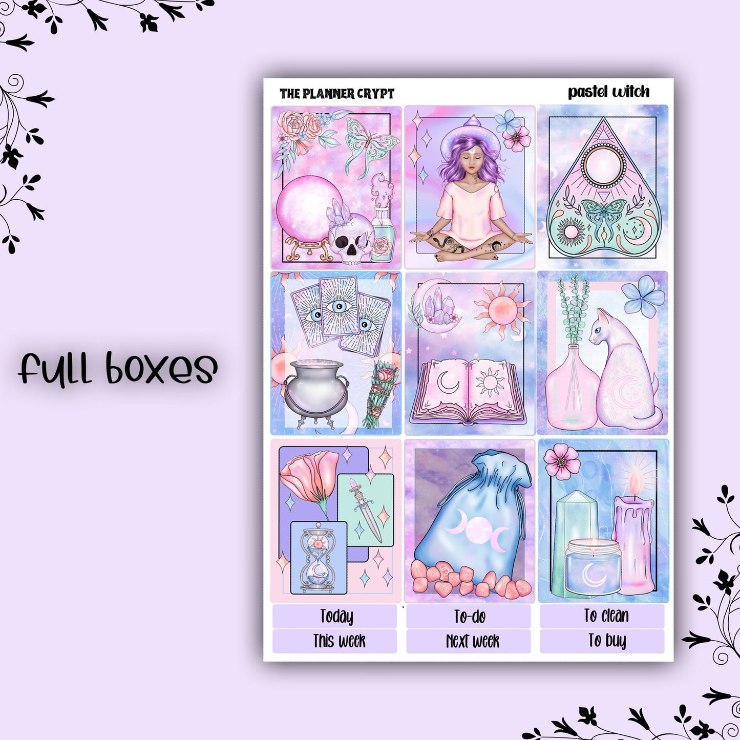 Weekly planner sticker kit, vertical planner stickers, goth planner, functional stickers, weekly planner, pastel witch