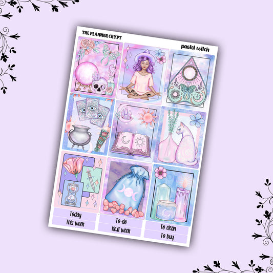 Weekly planner sticker kit, vertical planner stickers, goth planner, functional stickers, weekly planner, pastel witch