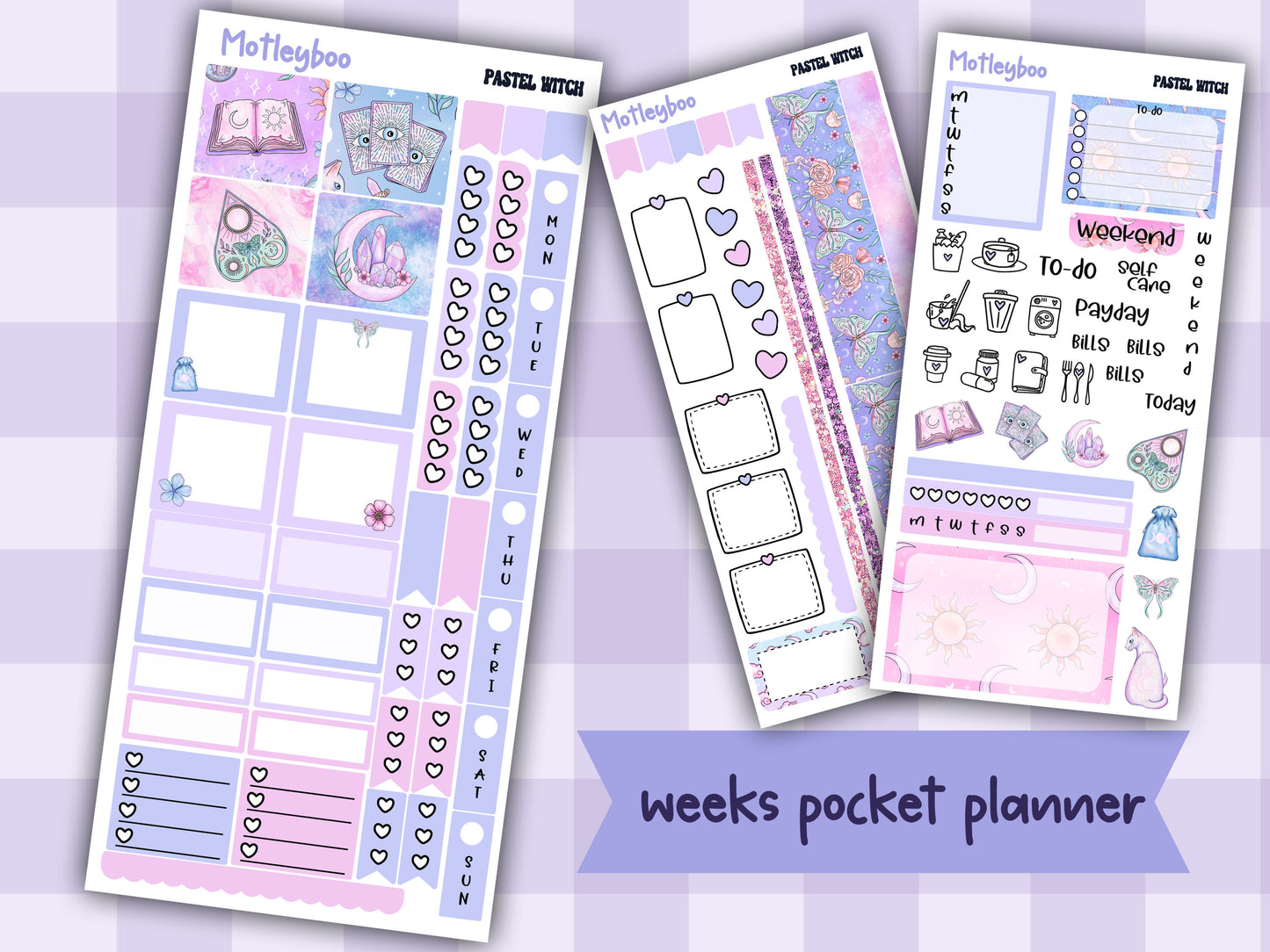 Hobonichi weeks, weekly planner sticker kit, Pastel witch