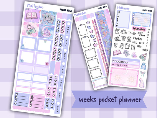 Hobonichi weeks, weekly planner sticker kit, Pastel witch
